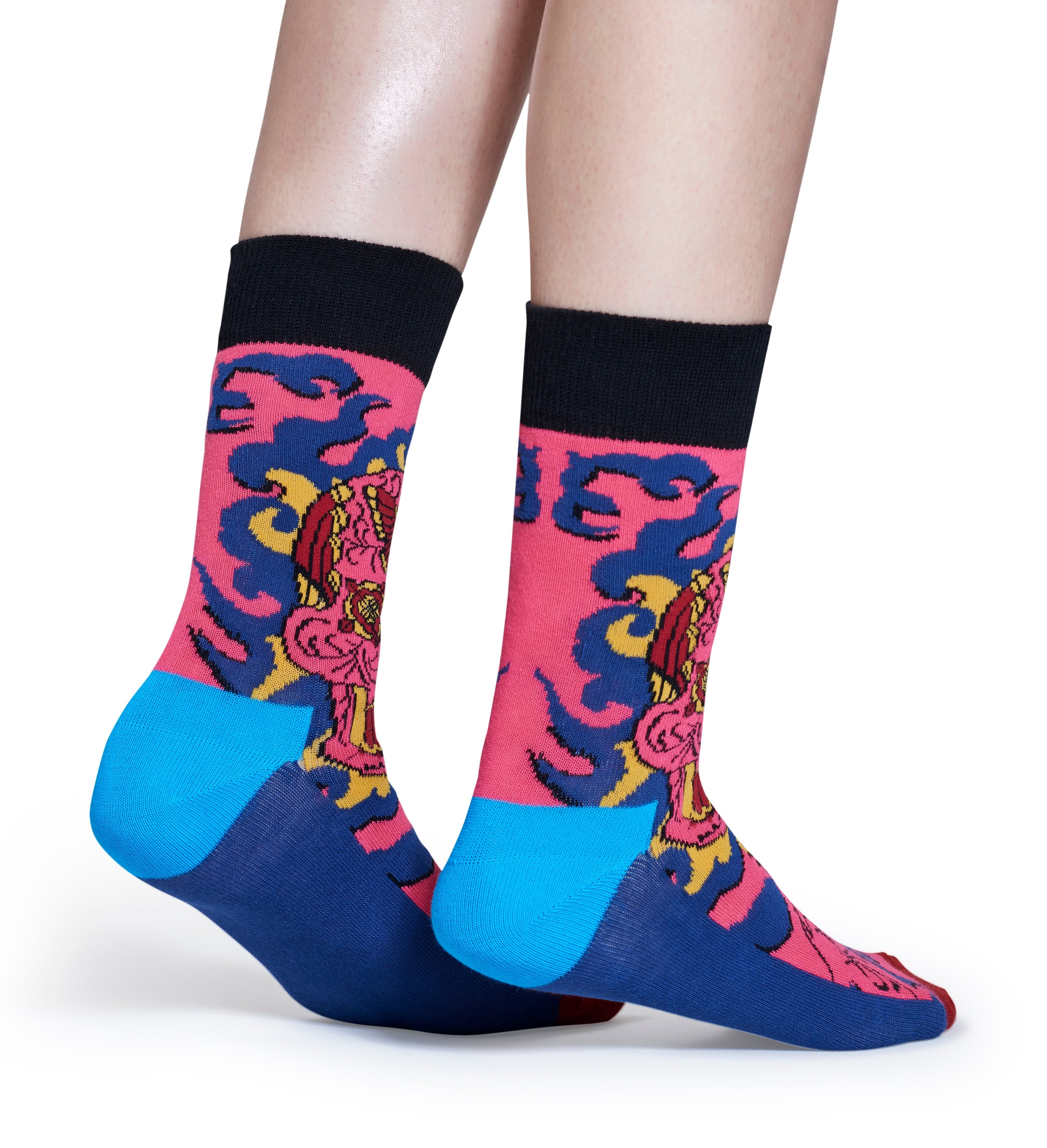 Růžové ponožky Happy Socks s barevným vzorem Butterfly Skull x Megan Massacre