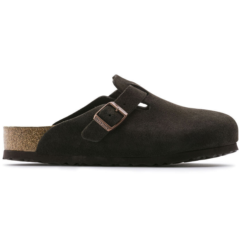 Hnědé Regular pantofle Birkenstock Boston SFB Suede Leather
