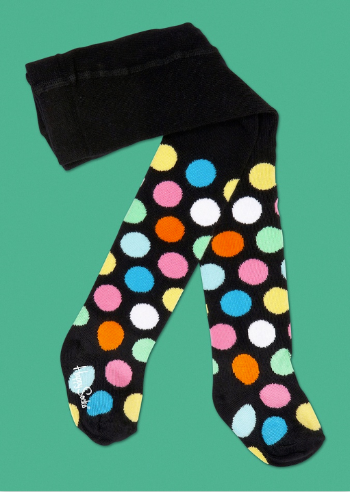 Dětské černé punčocháče Happy Socks s barevnými puntíky