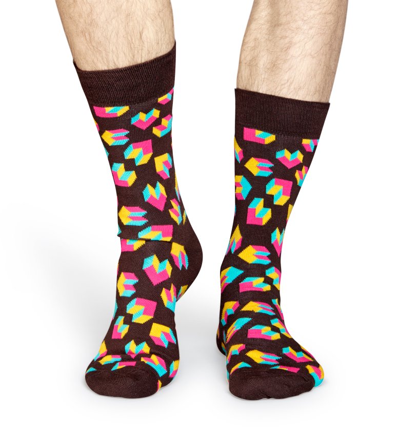 Hnědé ponožky Happy Socks s barevným vzorem Steps