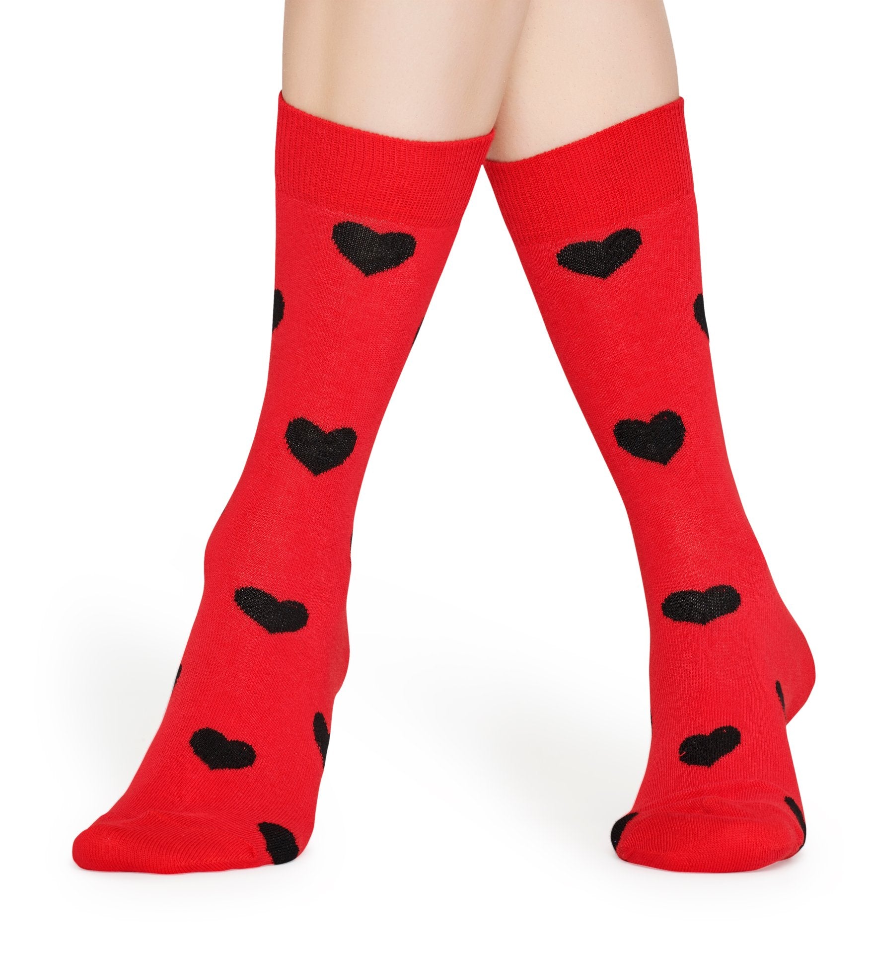 Červené ponožky Happy Socks s černými srdíčky
